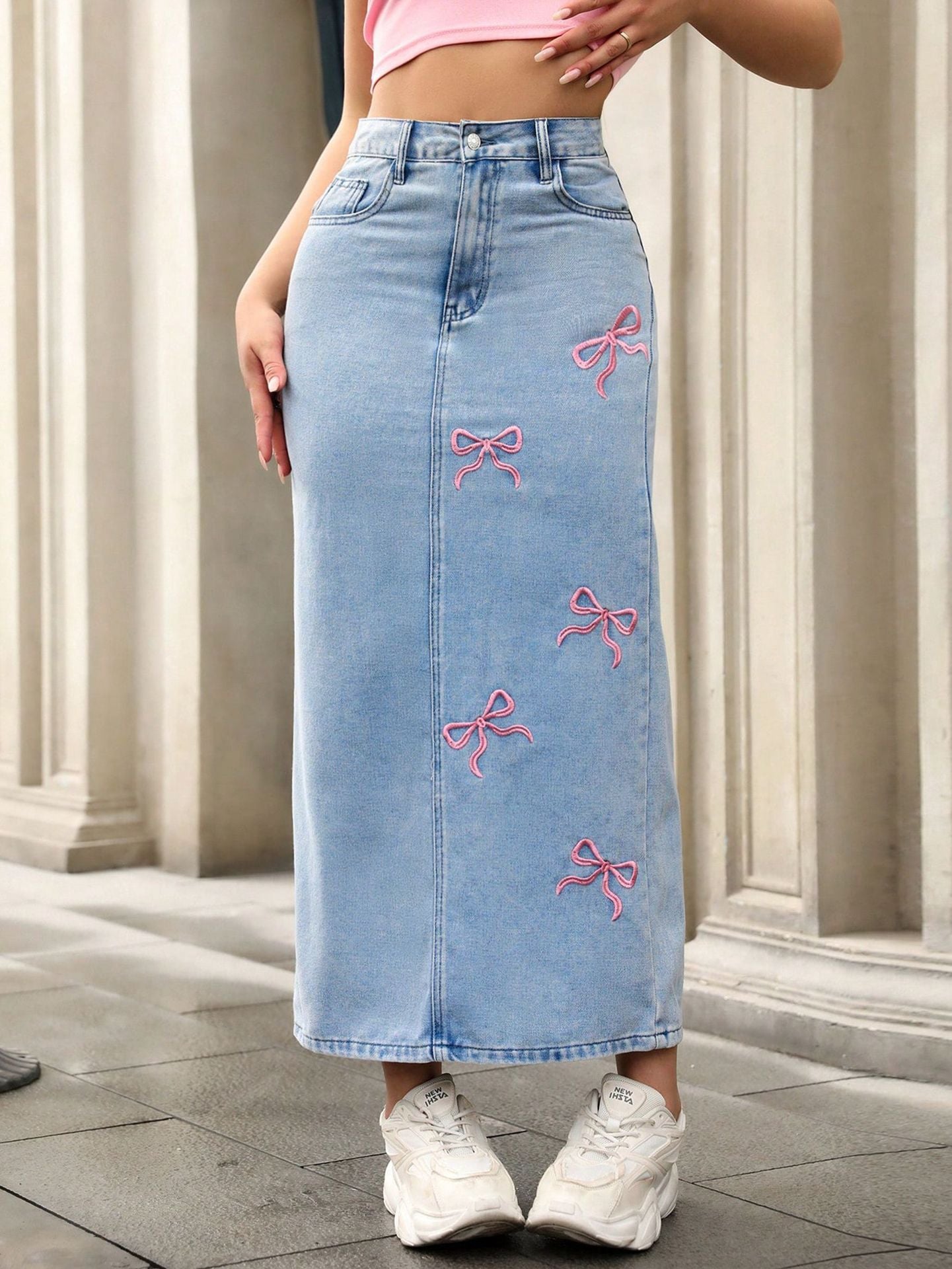 Bow tie denim skirt