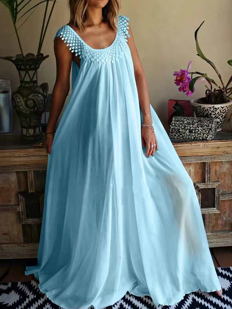 Elegant Solid Color Long Dress, Simple StyleSummer Dress