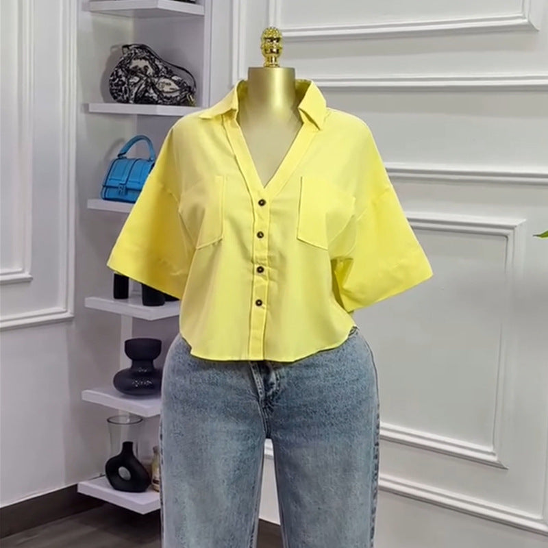 Collar loose short shirt top