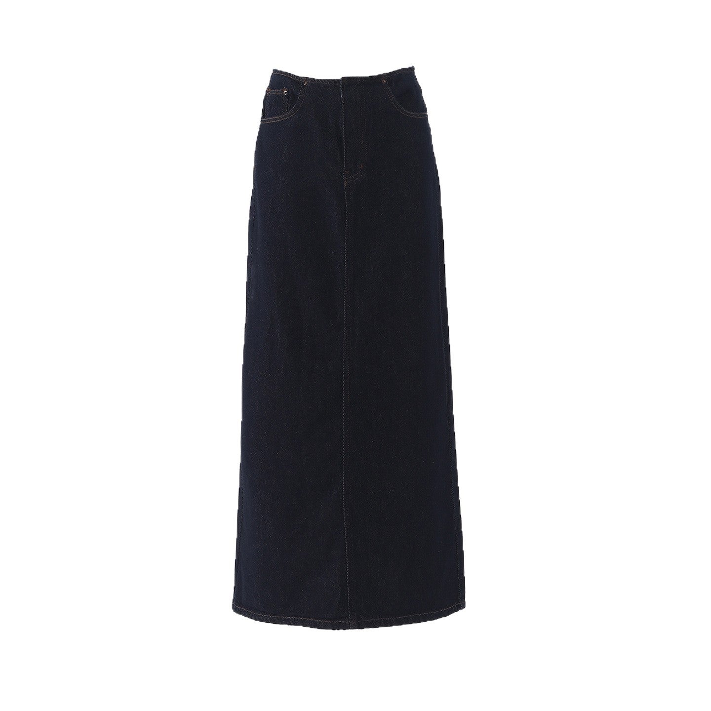 Tall Women's Dark Blue Denim Midi Skirt Long Length Retro High Waist Straight Tube Skirt