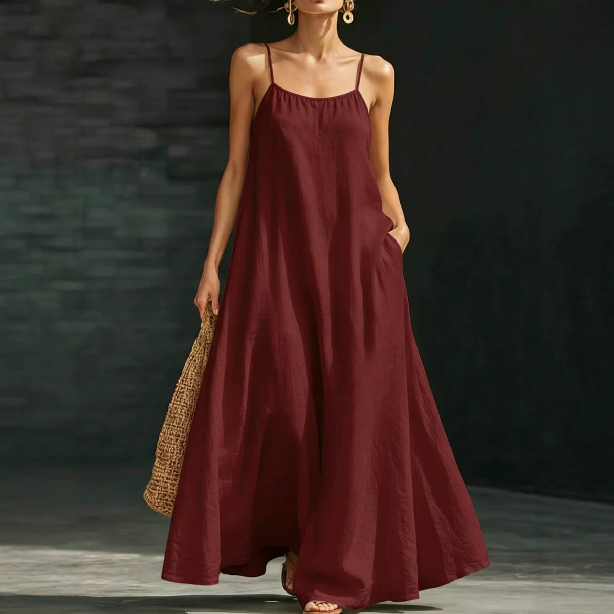 Style Solid Color Strapless Loose Flowing Maxi Dress