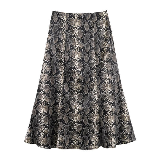 Animal print silk satin texture MIDI skirt for women's wear