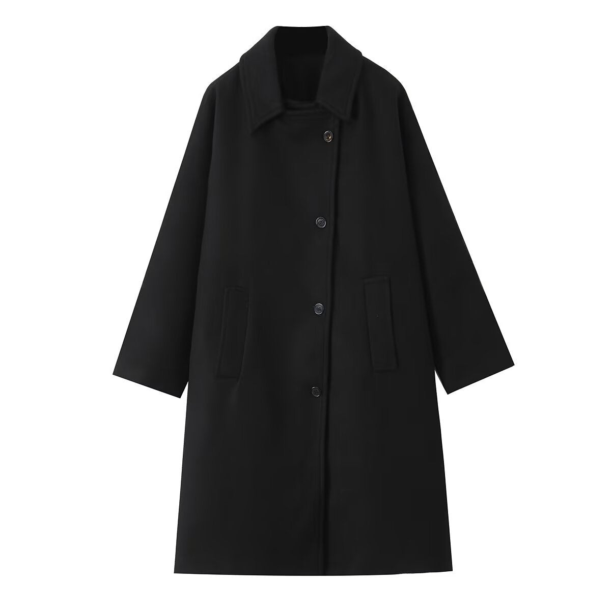 Two tone blended loose long sleeved woolen coat jacket