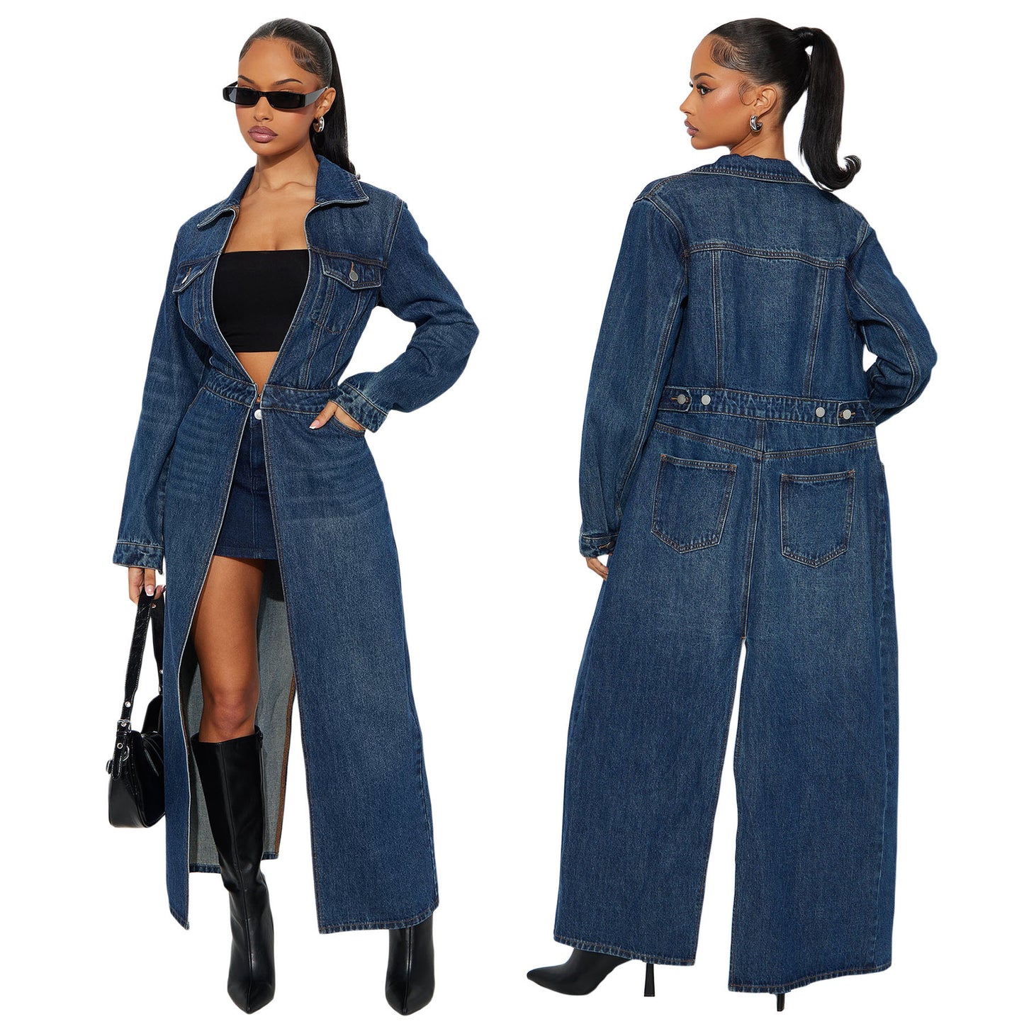 Women's pocket long sleeved denim windbreaker jacket