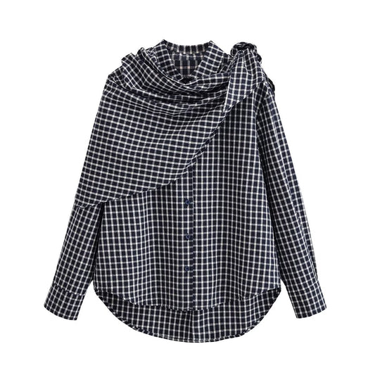 Scarf design plaid long sleeved shirt