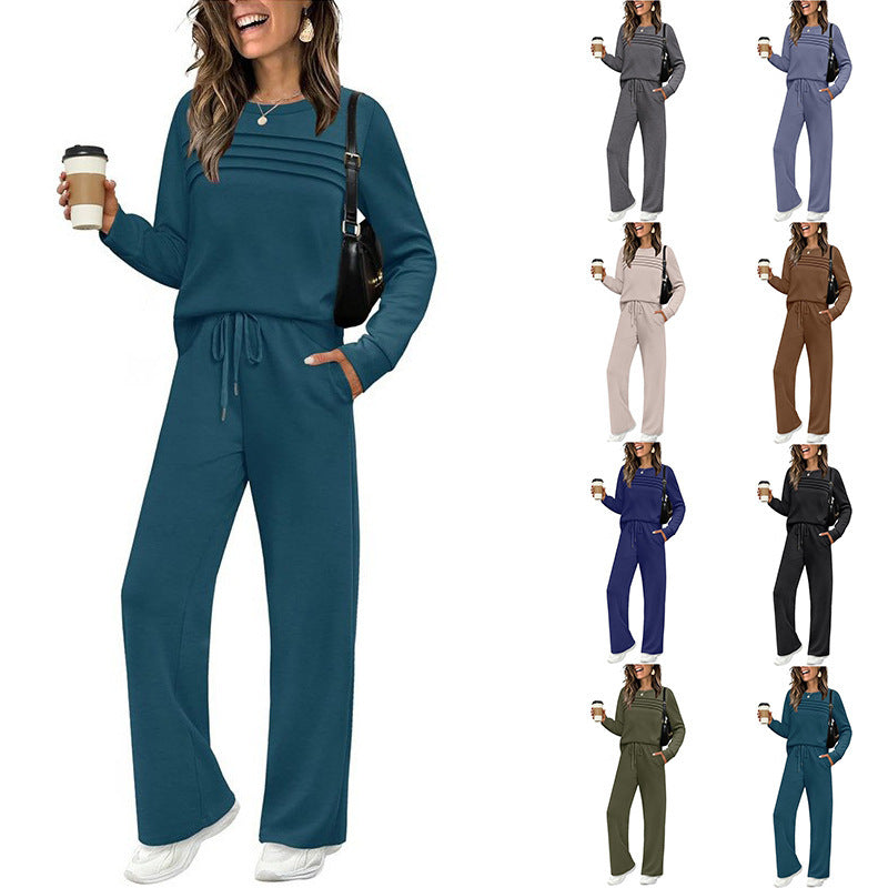Solid color loose long sleeved top set