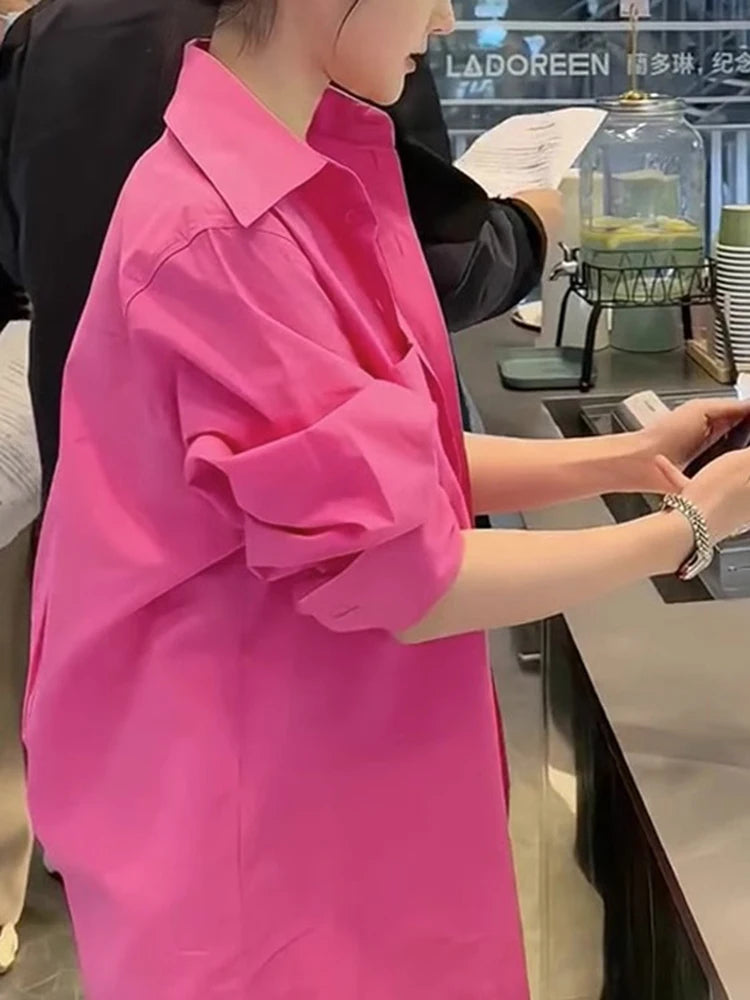 Sunscreen pink shirt, women's new style shirt jacket, summer long sleeved French style top with a niche and loose design