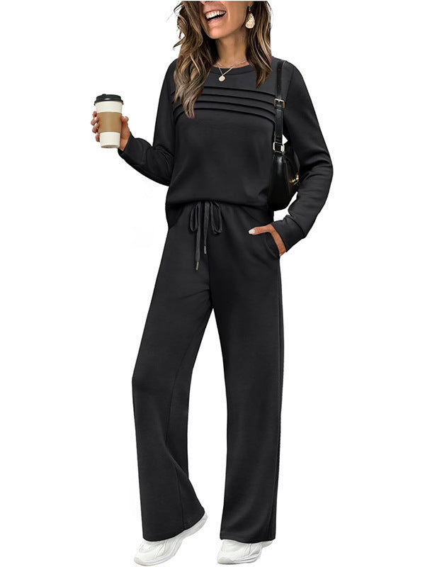Solid color loose long sleeved top set