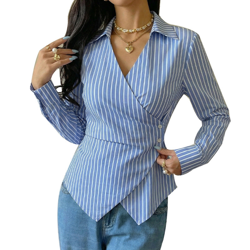 Striped long sleeved cardigan shirt