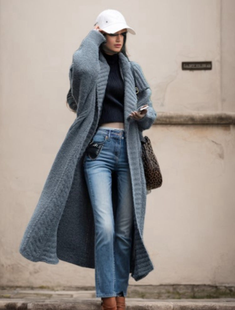 Autumn/Winter Women's Knitwear New Style Collar Solid Color Geometric Oversized Cardigan Sweater Coat