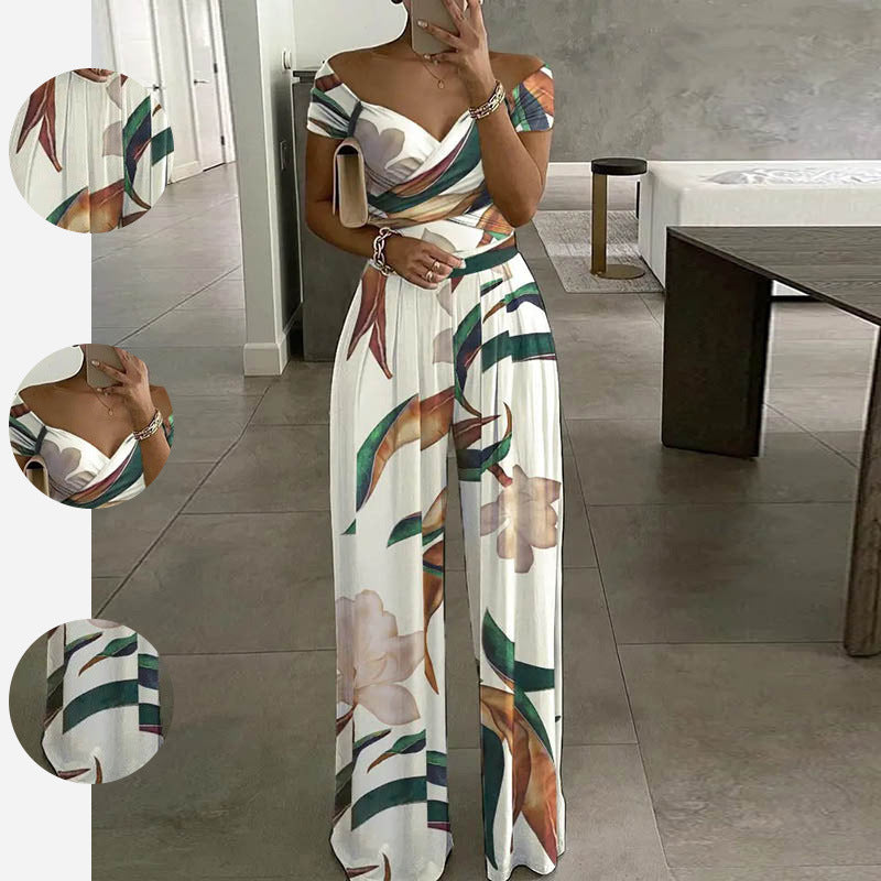 One-shoulder Printed High-waisted Jumpsuit Casual Wear