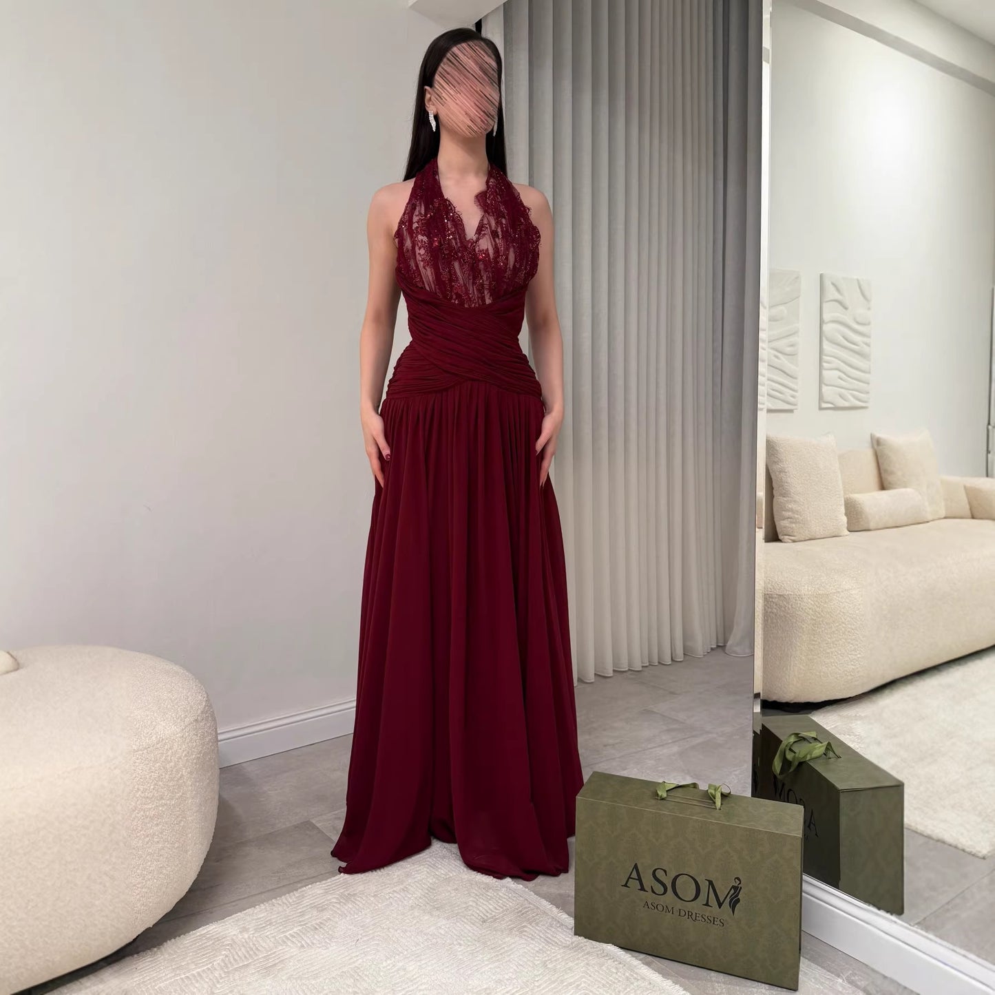 Elegant Red Lace Spliced Long Evening Dress for Women, Slim Fit, Formal Party Gown