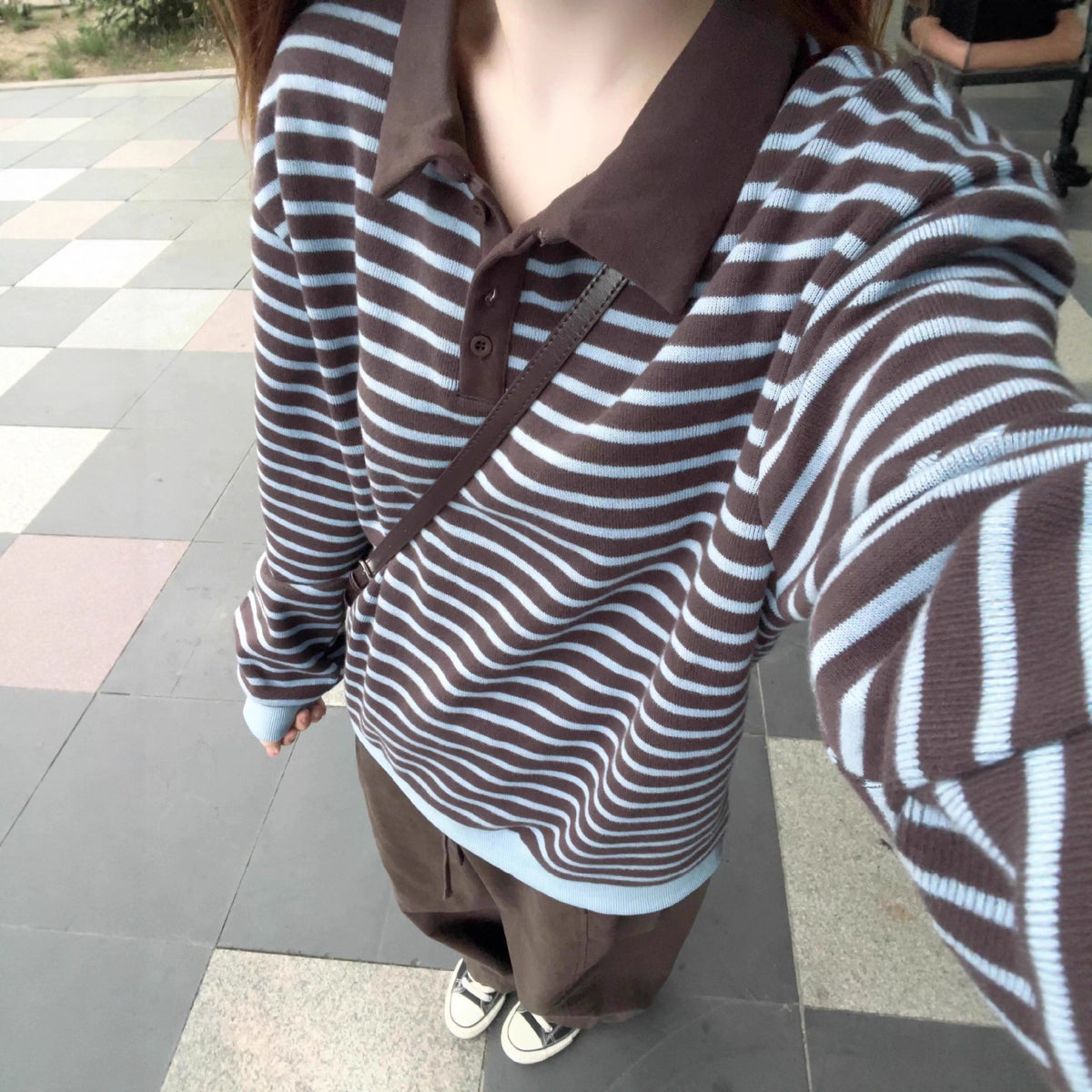 Collar striped sweater for women in autumn and winter