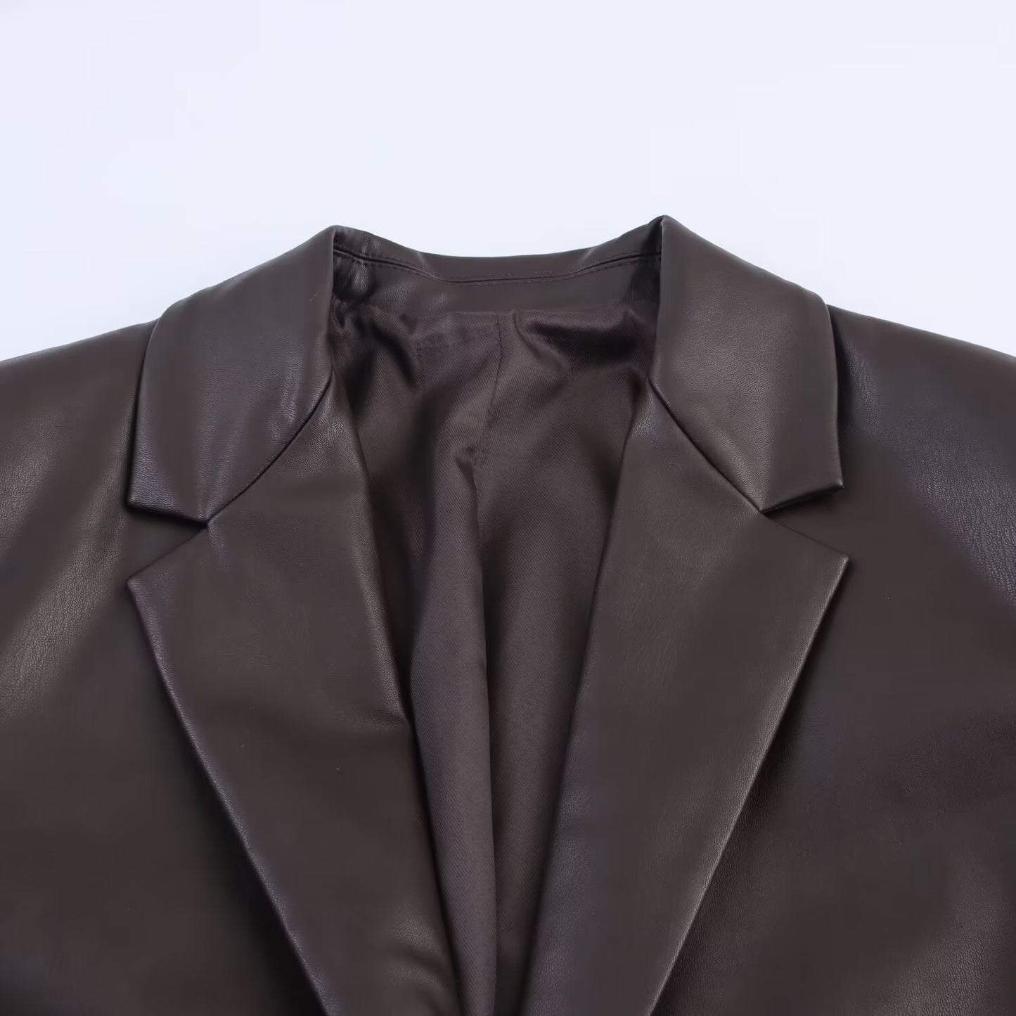 Straight leather effect suit jacket