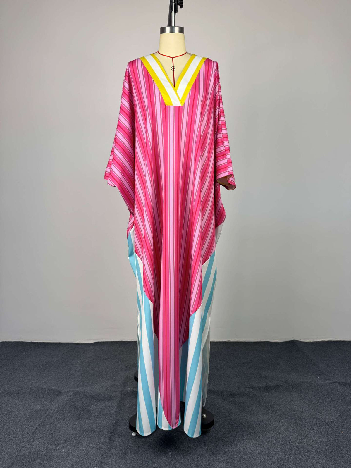 V-neck striped loose long dress