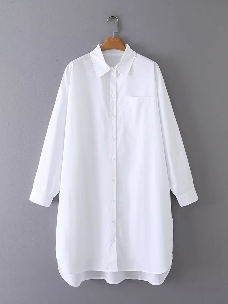 Women's collar long sleeved loose long single breasted shirt