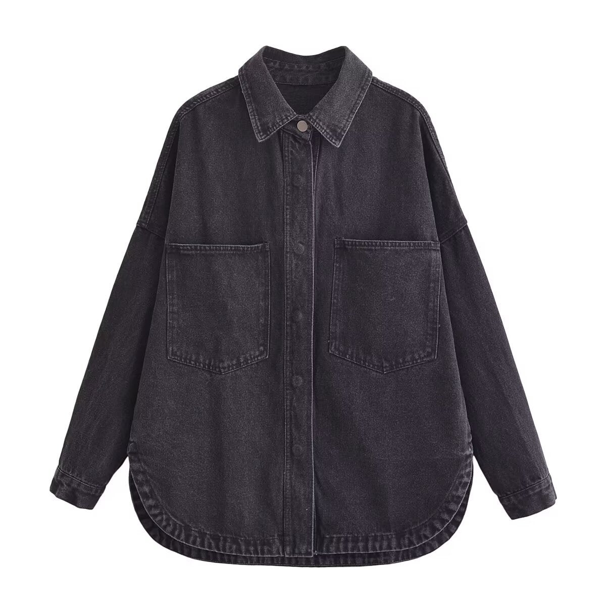 Collar long sleeved loose denim shirt top for women
