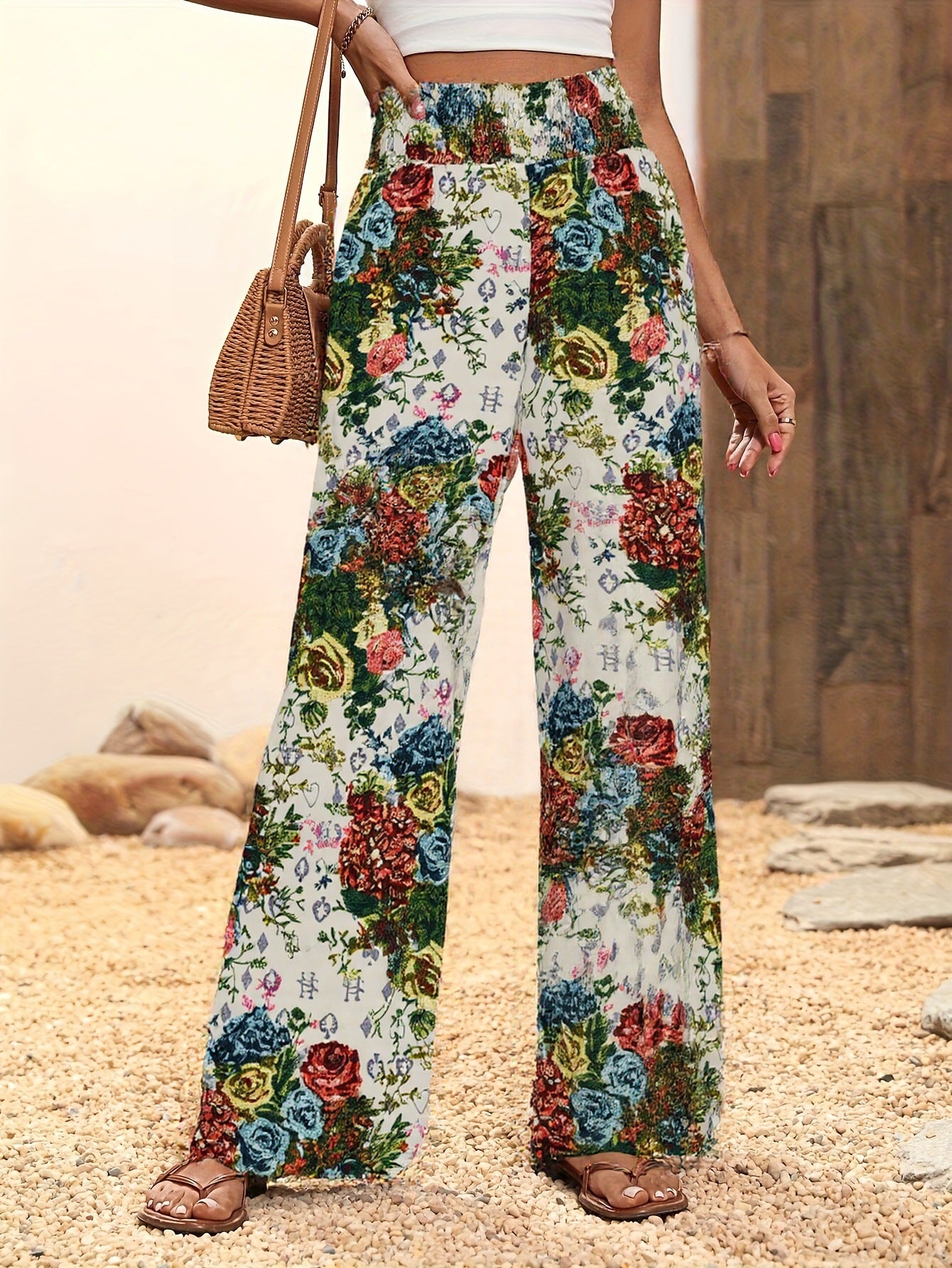 Floral high waisted wide leg pants