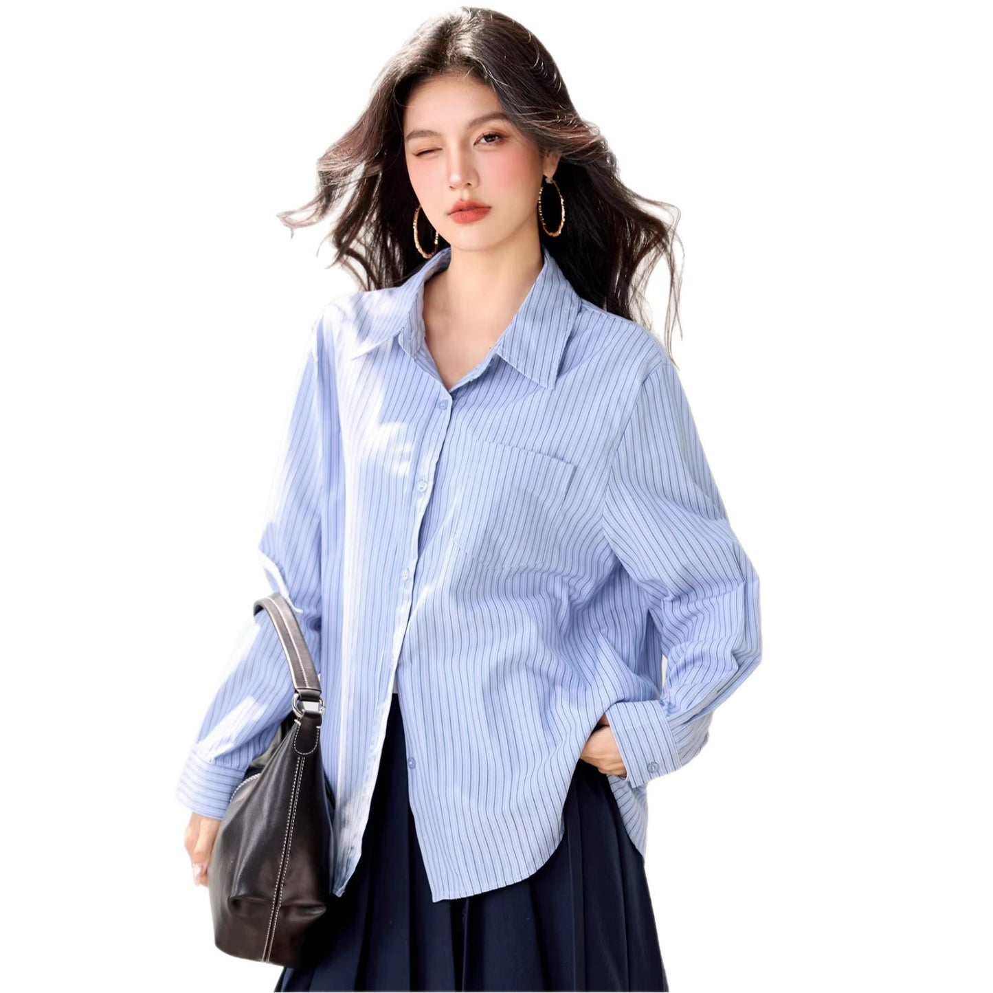 Elegant Stripe Shirt for Women, Long SleeveFashionable and Versatile Charming and Sophisticated Blouse