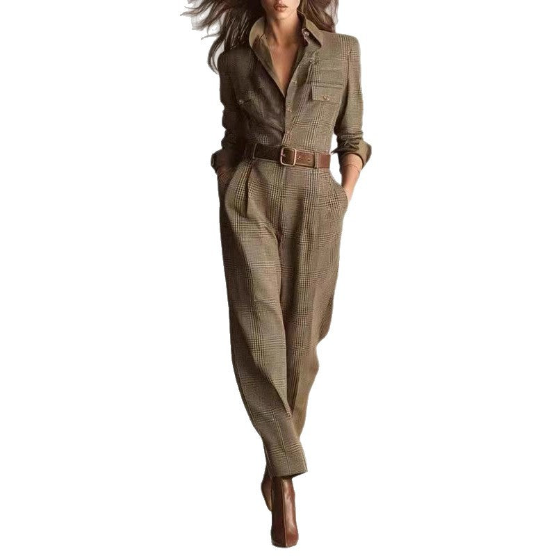 Classic Vintage Plaid Cargo Jumpsuit for Women