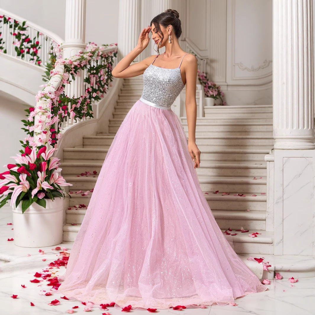 Pink Sequin Wedding Dress Evening Gown Formal Dress