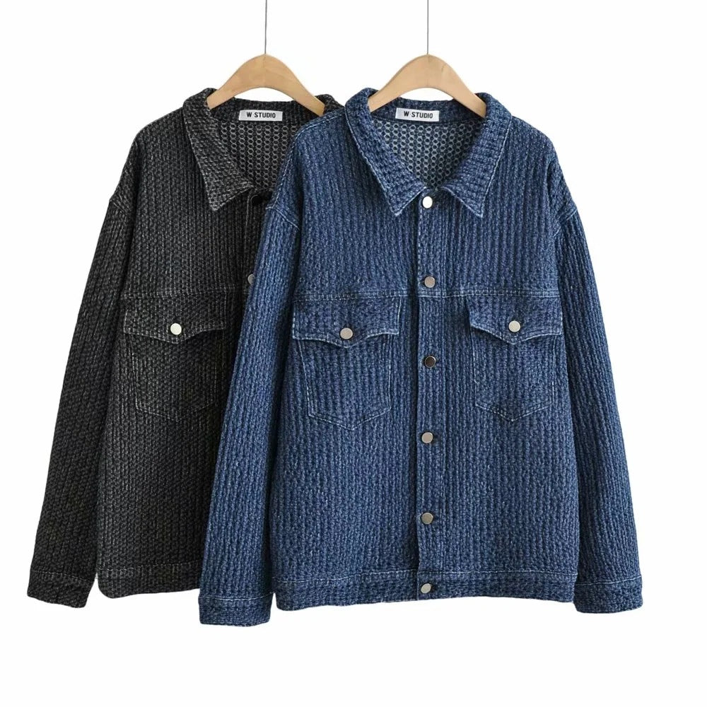 Boyfriend style loose mid length denim jacket ins women's new lazy style top
