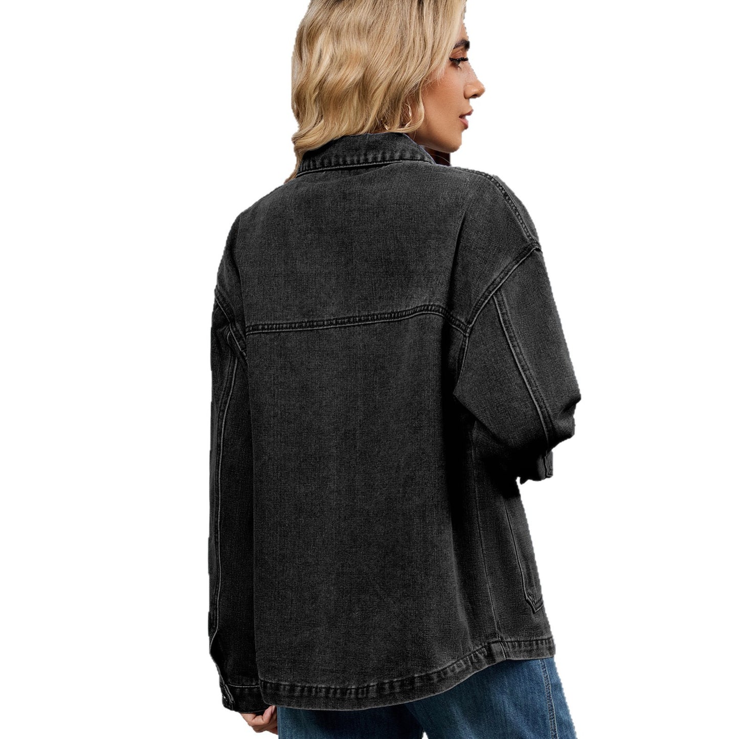 Women's  Loose Casual Long-sleeved Jacket Early Autumn New Turn-down Collar Denim Jacket