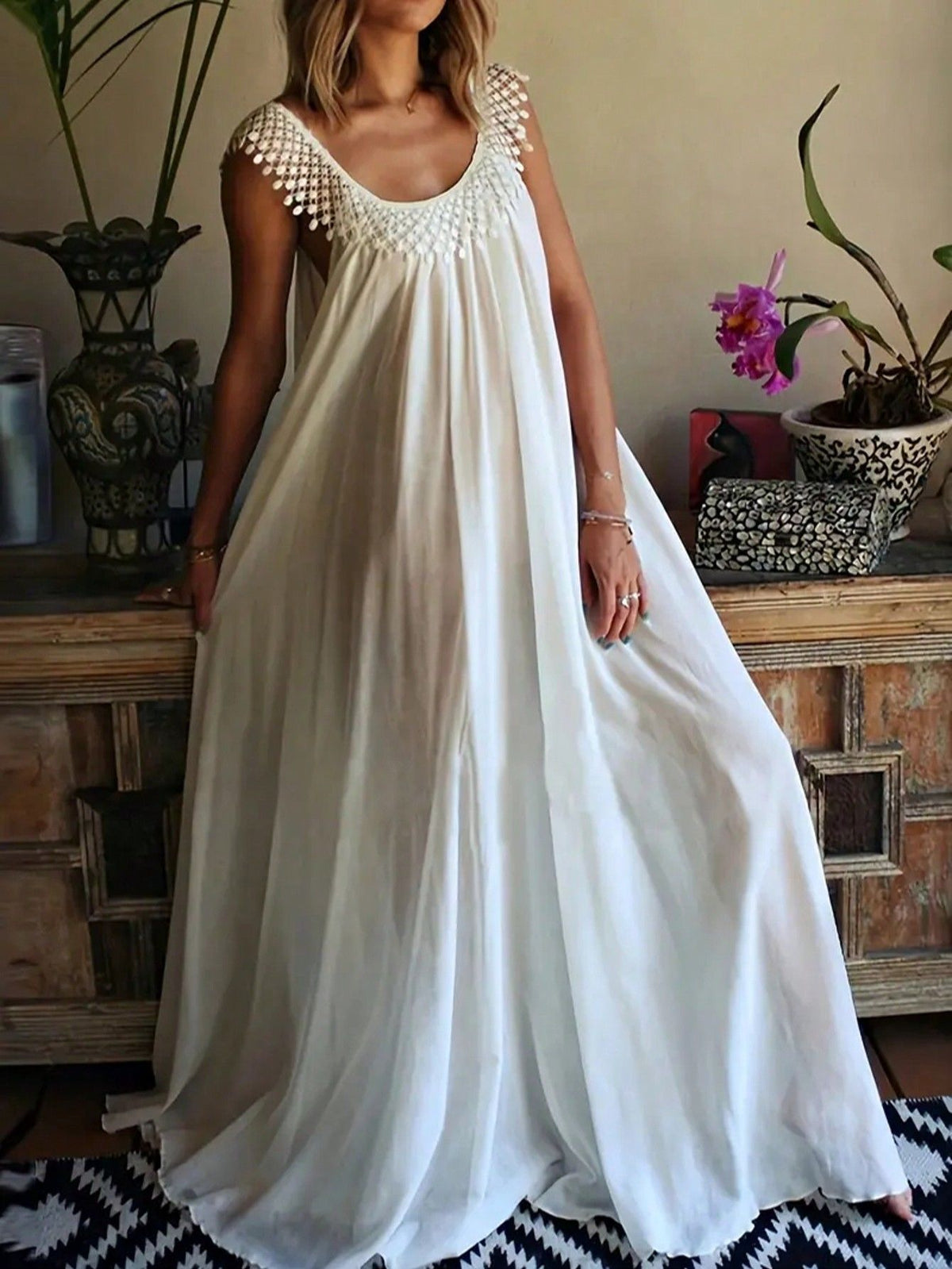 Elegant Solid Color Long Dress, Simple StyleSummer Dress