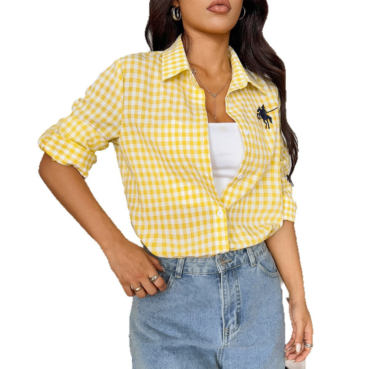 Checkered long sleeved button up shirt