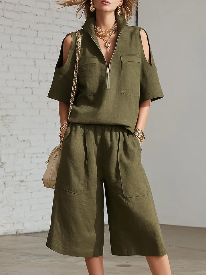 Short sleeved shorts shirt loose pants two-piece set