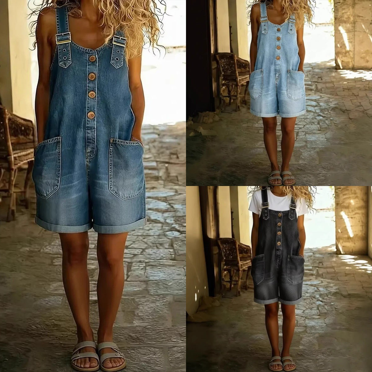 Loose high waisted women's denim shorts