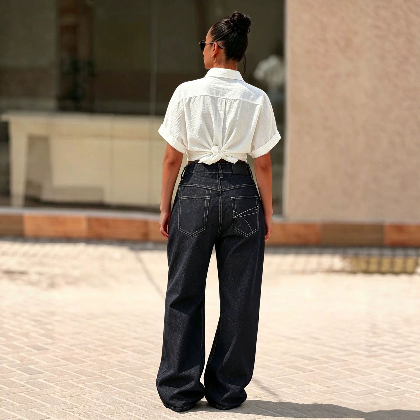 NewTopstitching Multi-button Fly Front Denim Pants