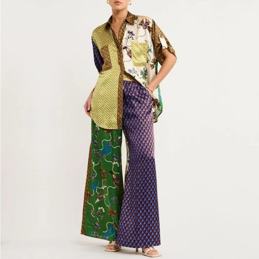 2 Two Piece Set Dashiki African Short Sleeve Blouse Tops And Pant Suits Summer Autumn Women Set Sheath Matching Fashion Outfit