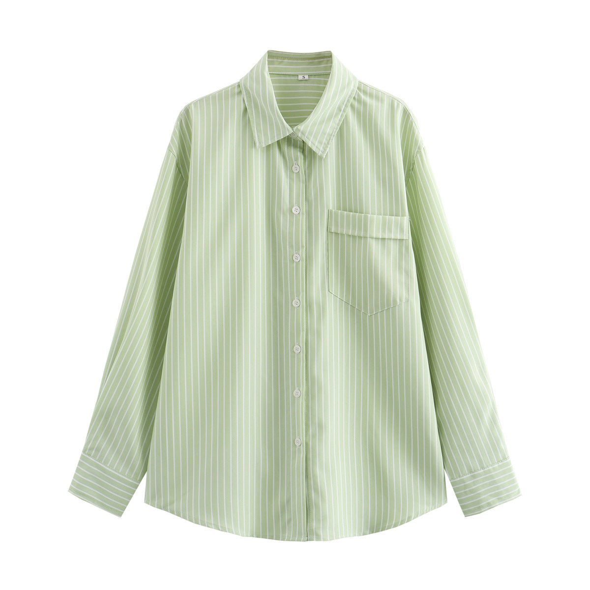 Collar loose casual striped long sleeved shirt contrasting color top for women