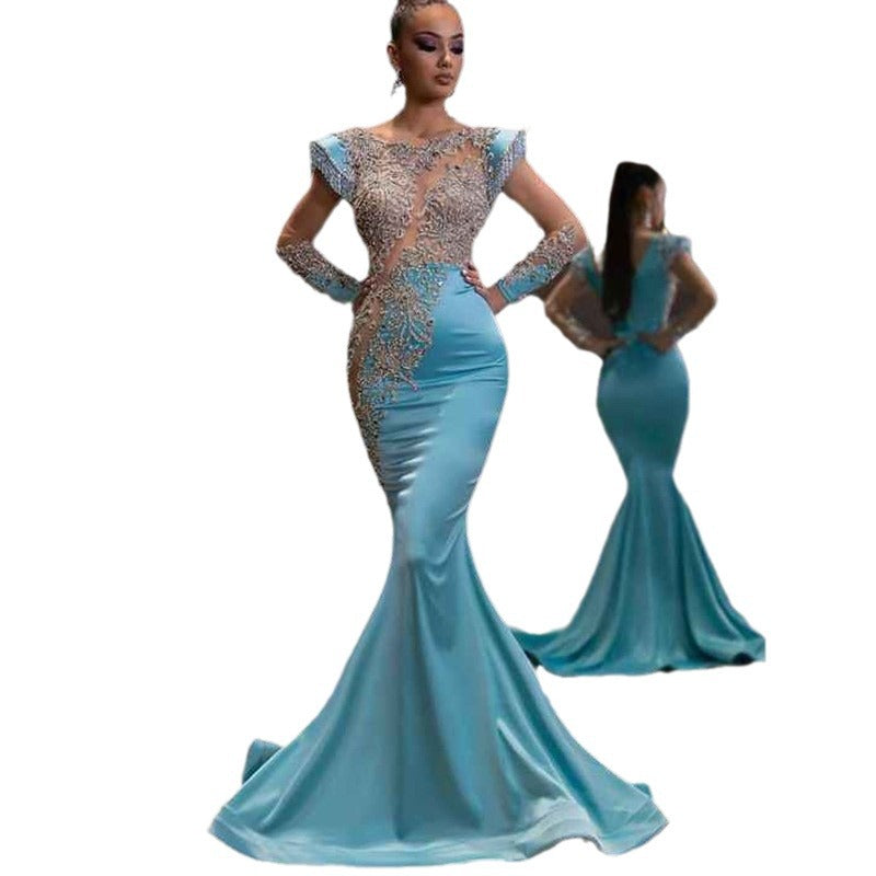 Chic Light Blue Mermaid Dress Long Evening Gown for Party and Formal Events Elegant and Slim-Fitting Women's Cocktail Dress