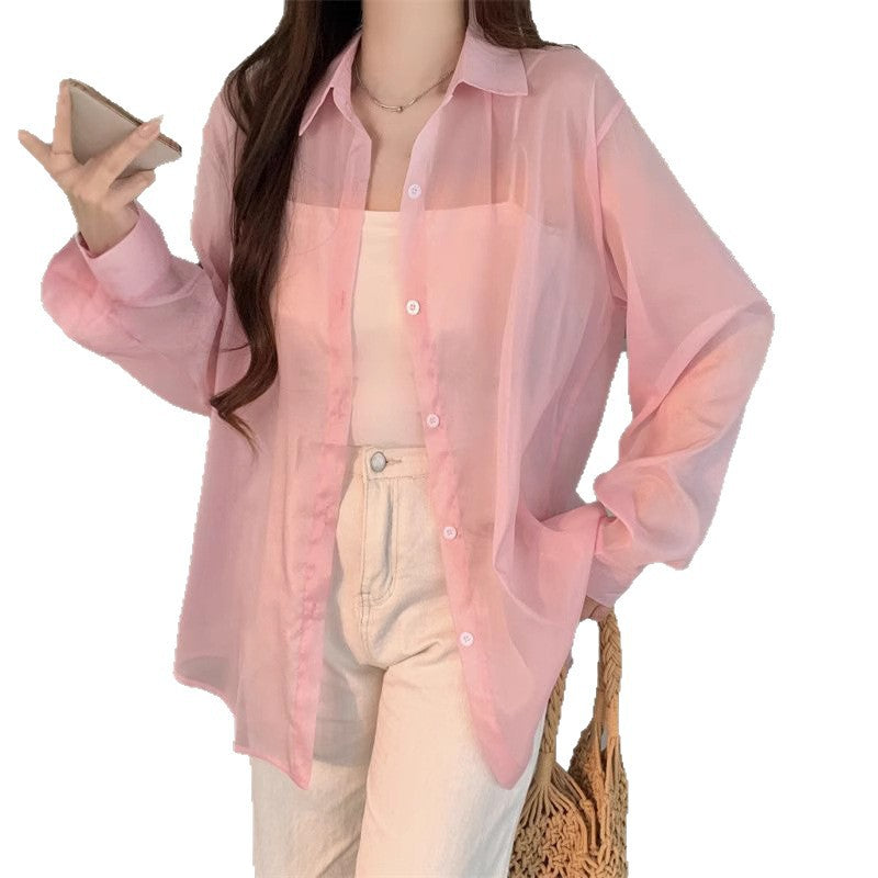 Casual Women's Lightweight Summer Blouse with Back Tie Detail, Sheer Sun Protection Shirt, Loose Bohemian Style