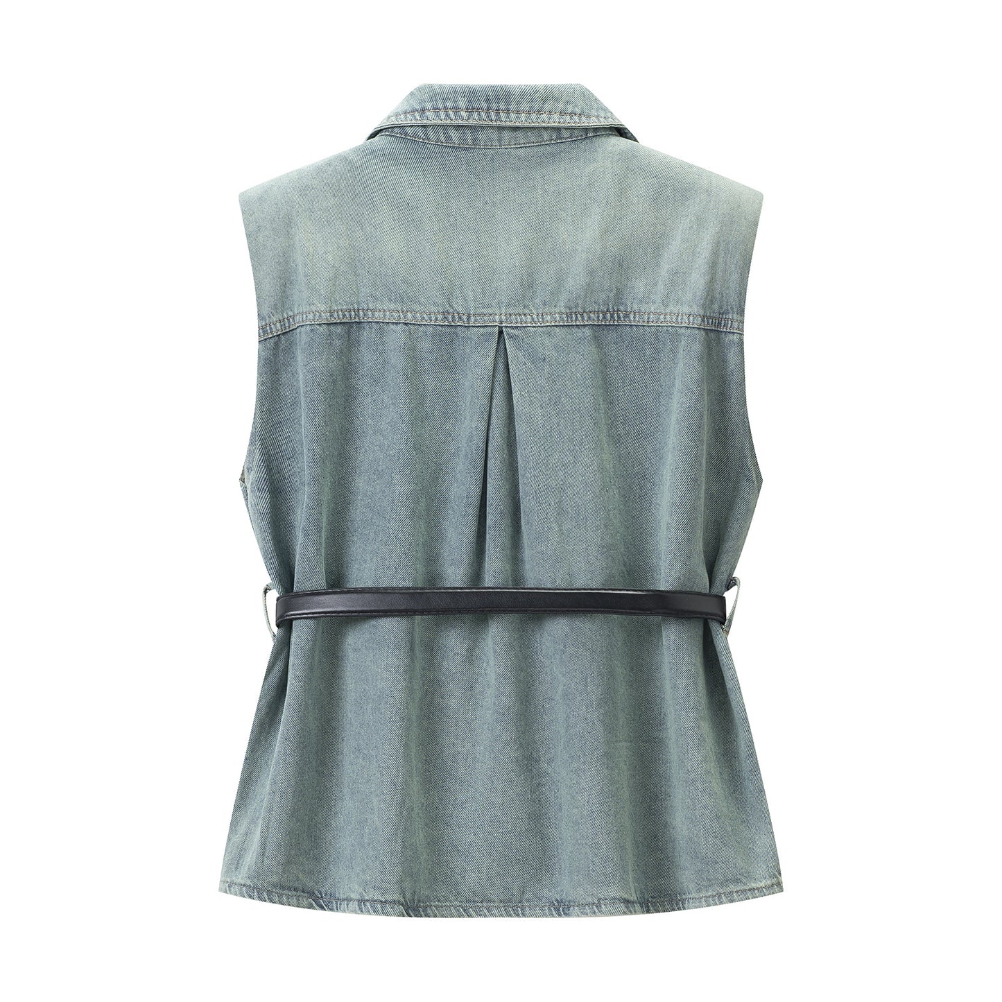 Denim Cut-Out Line Sleeveless Denim Vest Jacket for Women, Summer Design Sense