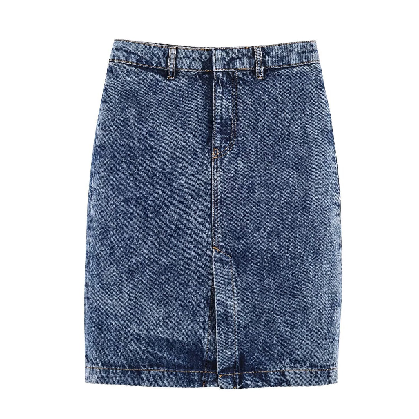 Retro minimalist denim midi skirt