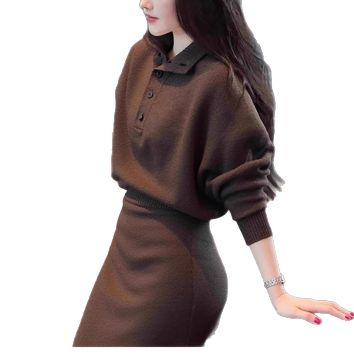 Chic Brown Sweater Dress Set for Women, Elegant and Sophisticated Outfit, Casual and Stylish Two-Piece Ensemble