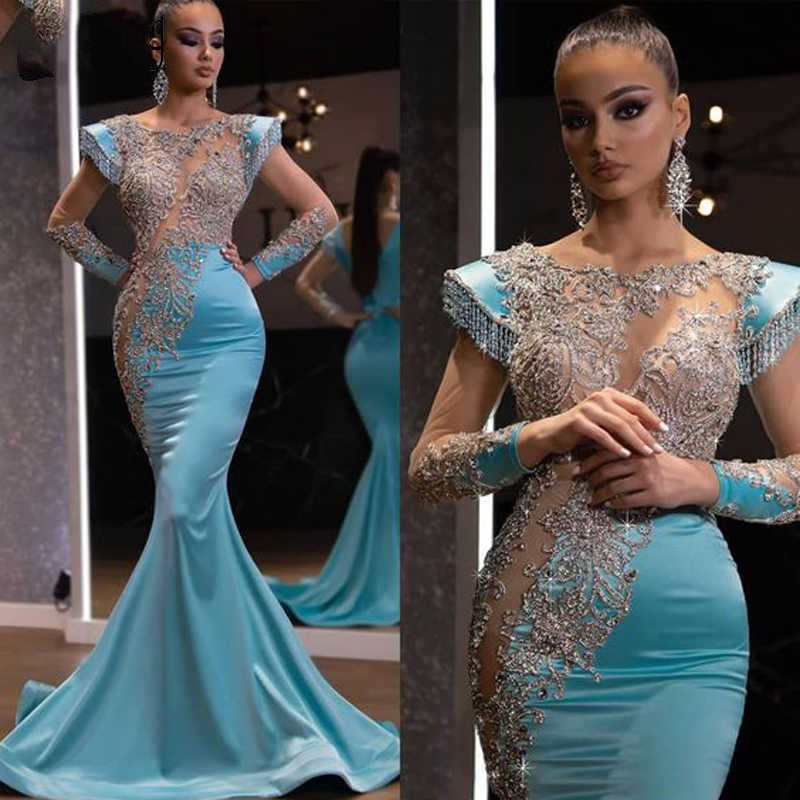 Chic Light Blue Mermaid Dress Long Evening Gown for Party and Formal Events Elegant and Slim-Fitting Women's Cocktail Dress