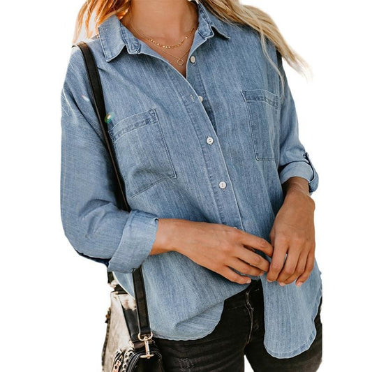 Denim shirt loose double pocket long sleeved casual coat shirt