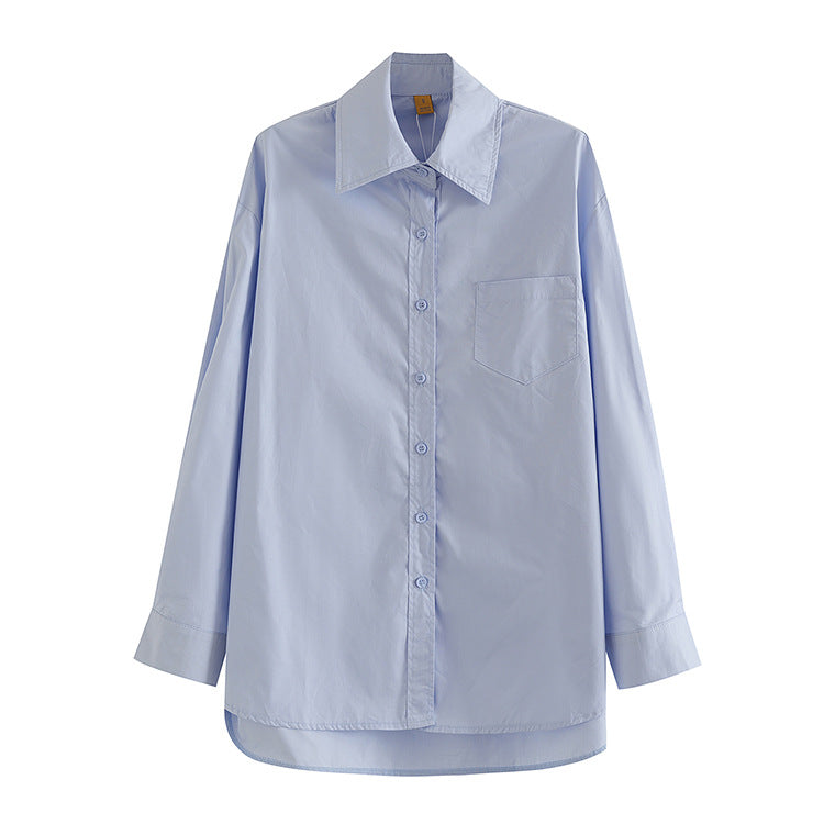 Collar long sleeved single breasted loose shirt