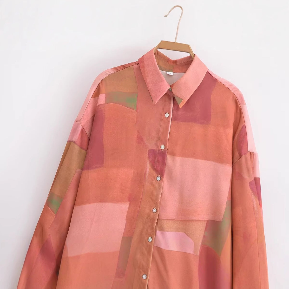 Collar long sleeved single breasted geometric pattern single breasted shirt for women