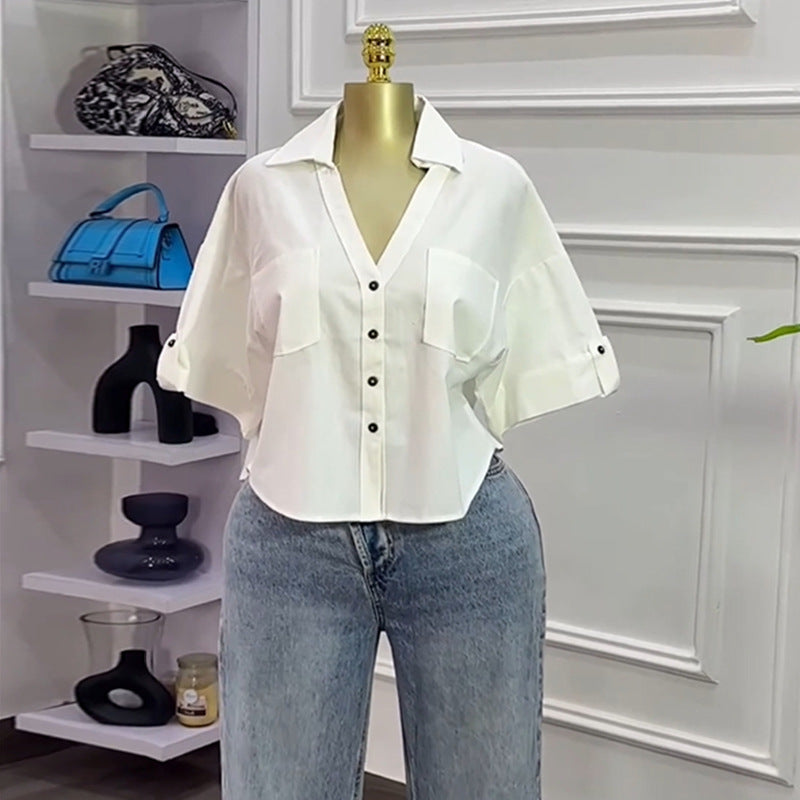 Collar loose short shirt top