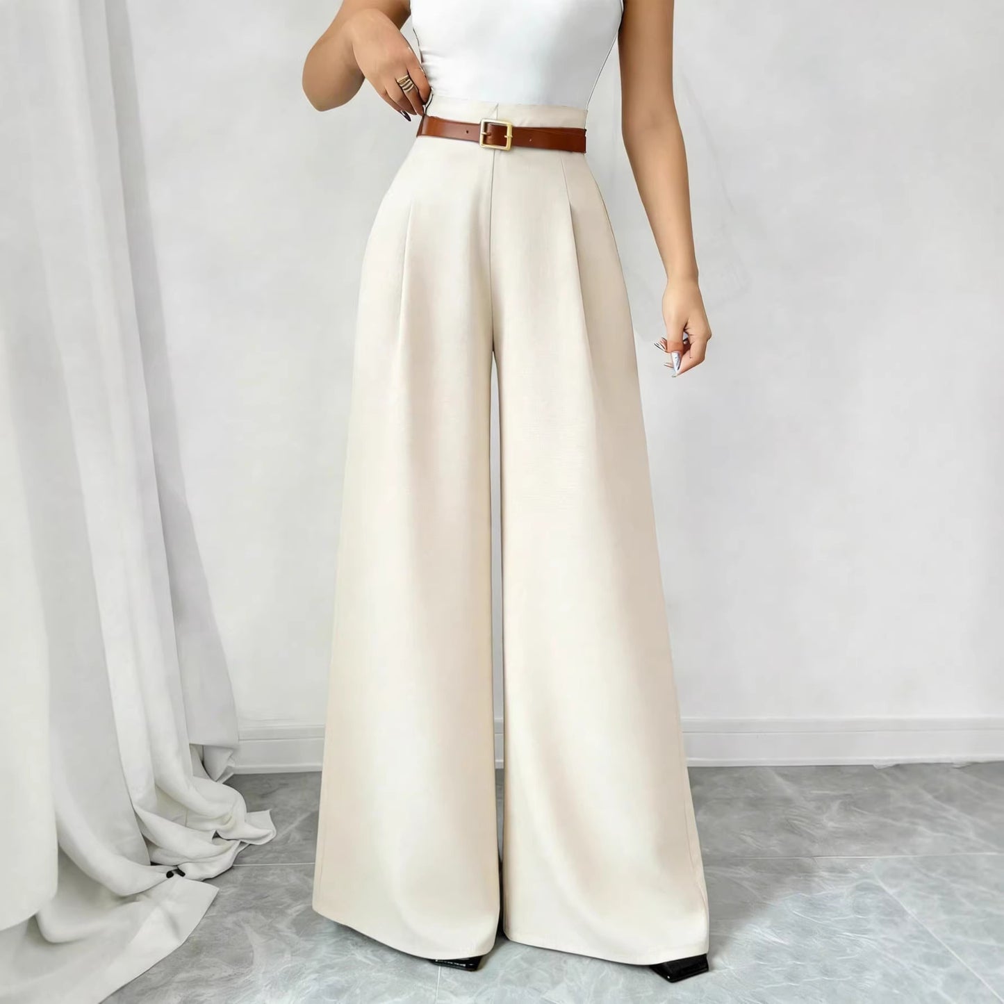 Elastic waist straight leg pants