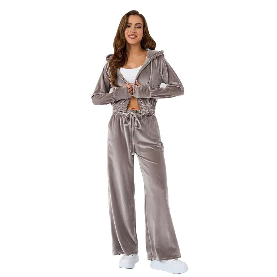 Women's Solid Color Zip-up Hoodie and Drawstring Pants Two-Piece Set