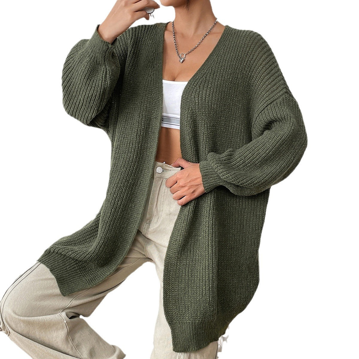 Simple Casual Cardigan for Women, Solid Color Knit Sweater Coat