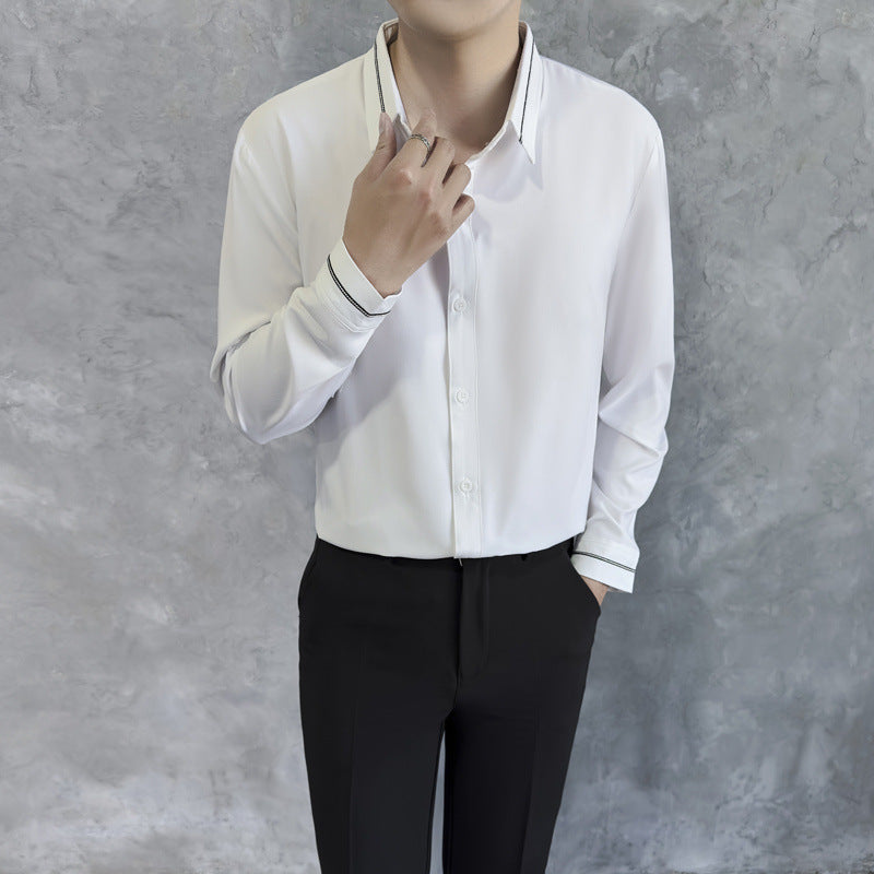 High end shirt men's long sleeved loose casual white shirt