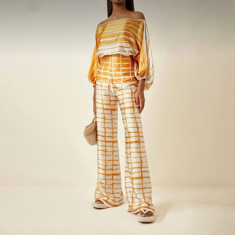 Casual Minimalist Printed Top and Pants Outfit