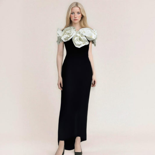 Bandage dress white large flower long formal dress